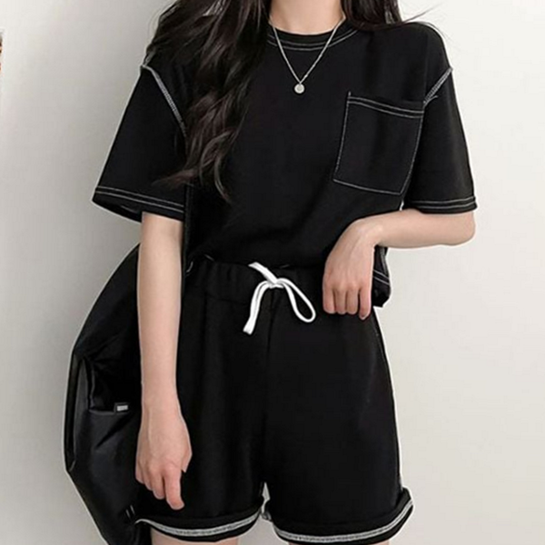 트레이닝 여성 반팔 상하 라운드 여성 여름 상하 반바지 운동복 - 상품 이미지