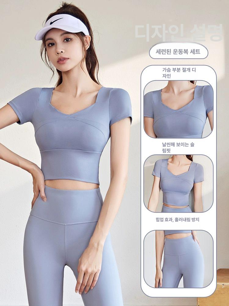 여성 세트 반팔 상하의 운동복 베리퍼플 + 소스에그플랜트퍼플 S (80-90kg) - 상세 이미지 2