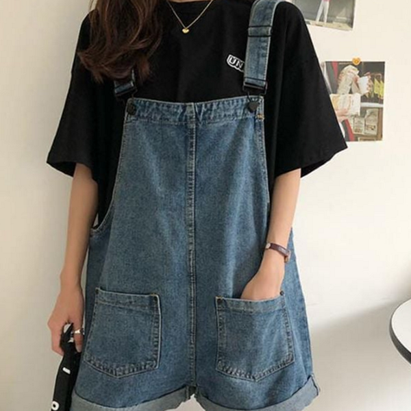 반바지 멜빵 바지 점프 여성 데님 멜빵 팬츠 코디 - 상품 이미지