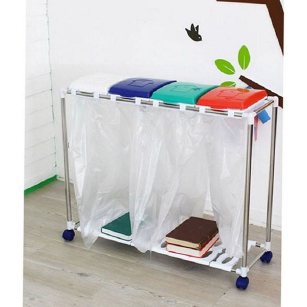 바퀴형 분리수거함 4단 철제 이동식 분리수거함 재활용품 정리함 - 상품 이미지