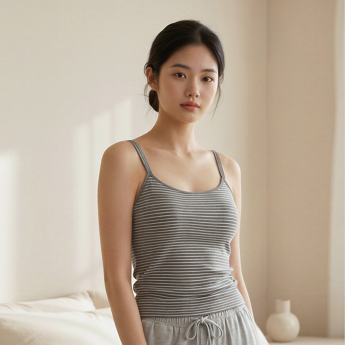힙핑크 애니원 코튼 볼륨캡 끈 나시탑 (일체형패드) - 상품 이미지