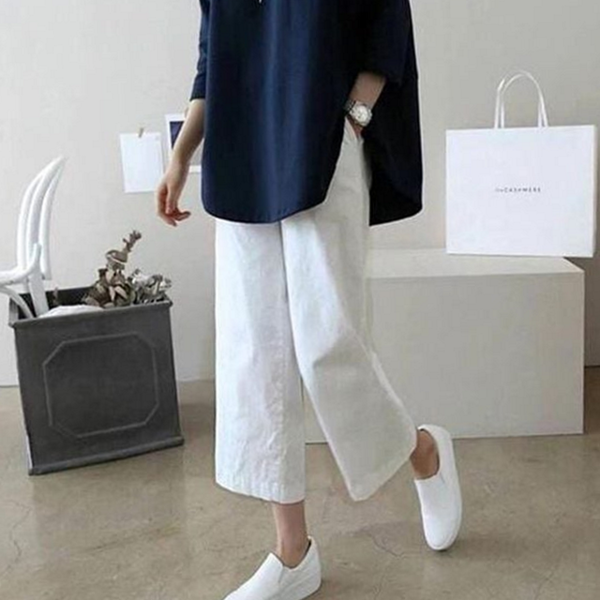 여름 여성 린넨 와이드 팬츠 슬랙스 여성 린넨 세미 와이드 - 상품 이미지