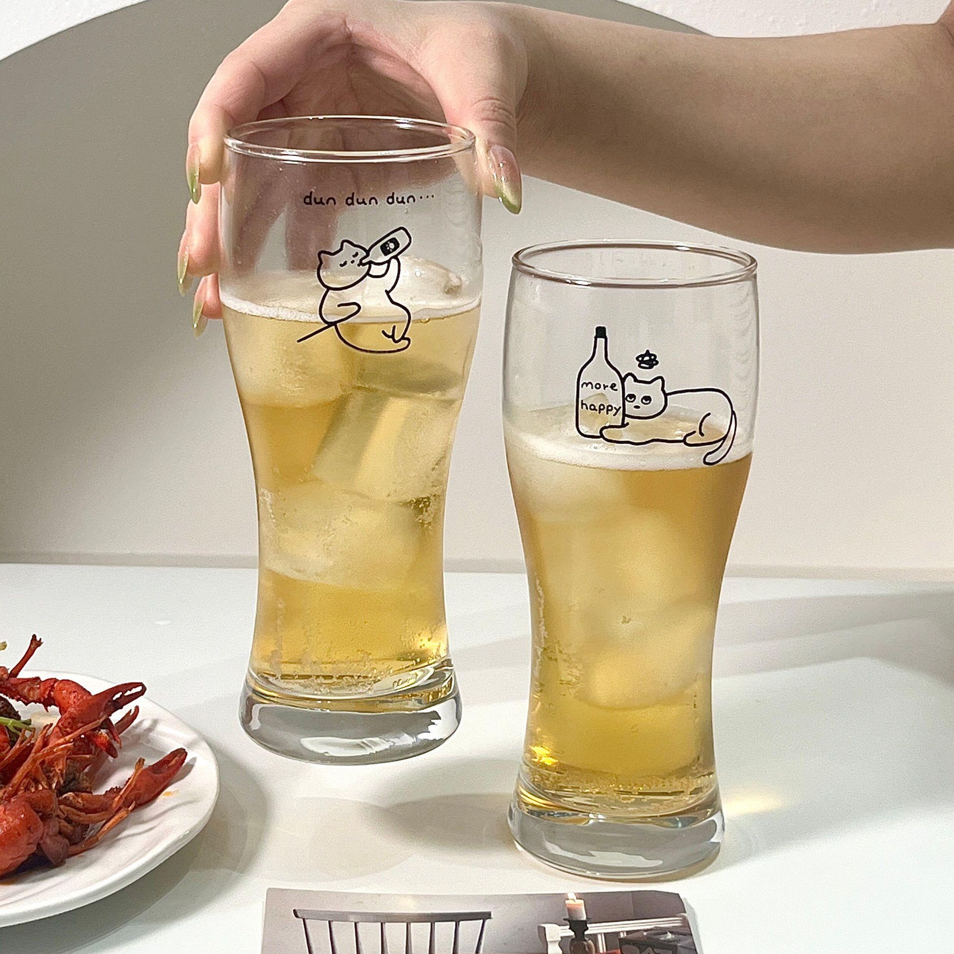 맥주컵 고양이 그림 신혼 맥주잔 유리잔 음료 수제 술잔 컵 - 상세 이미지 4