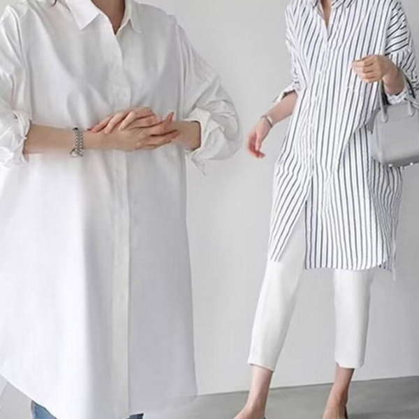 데일리 여성 루즈핏 셔츠 박시 여성 롱 블라우스 간절기 가을 - 상품 이미지