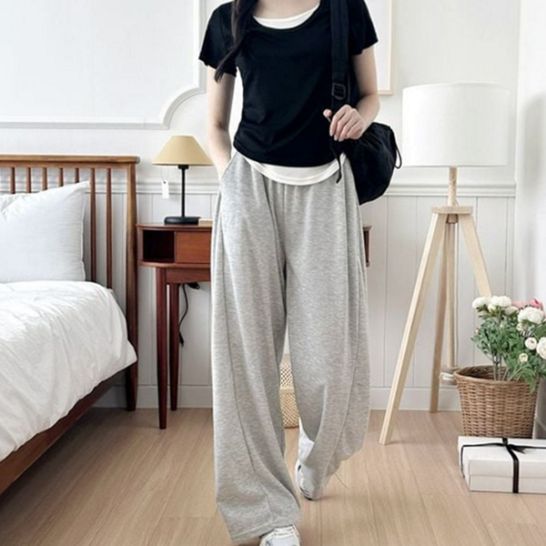 루즈핏 여성 와이드 팬츠 데일리 여성 여름 바지 통바지 밴딩 - 상품 이미지