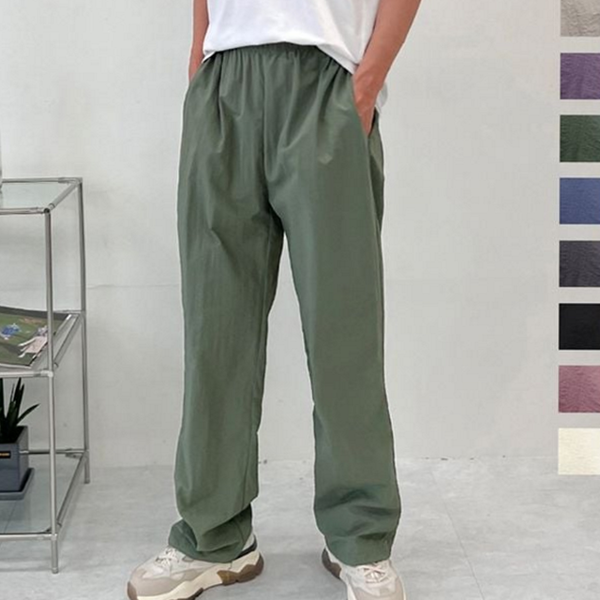 루즈핏 남성 와이드 팬츠 데일리 남성 캐주얼 바지 스트링 밴딩 - 메인 이미지