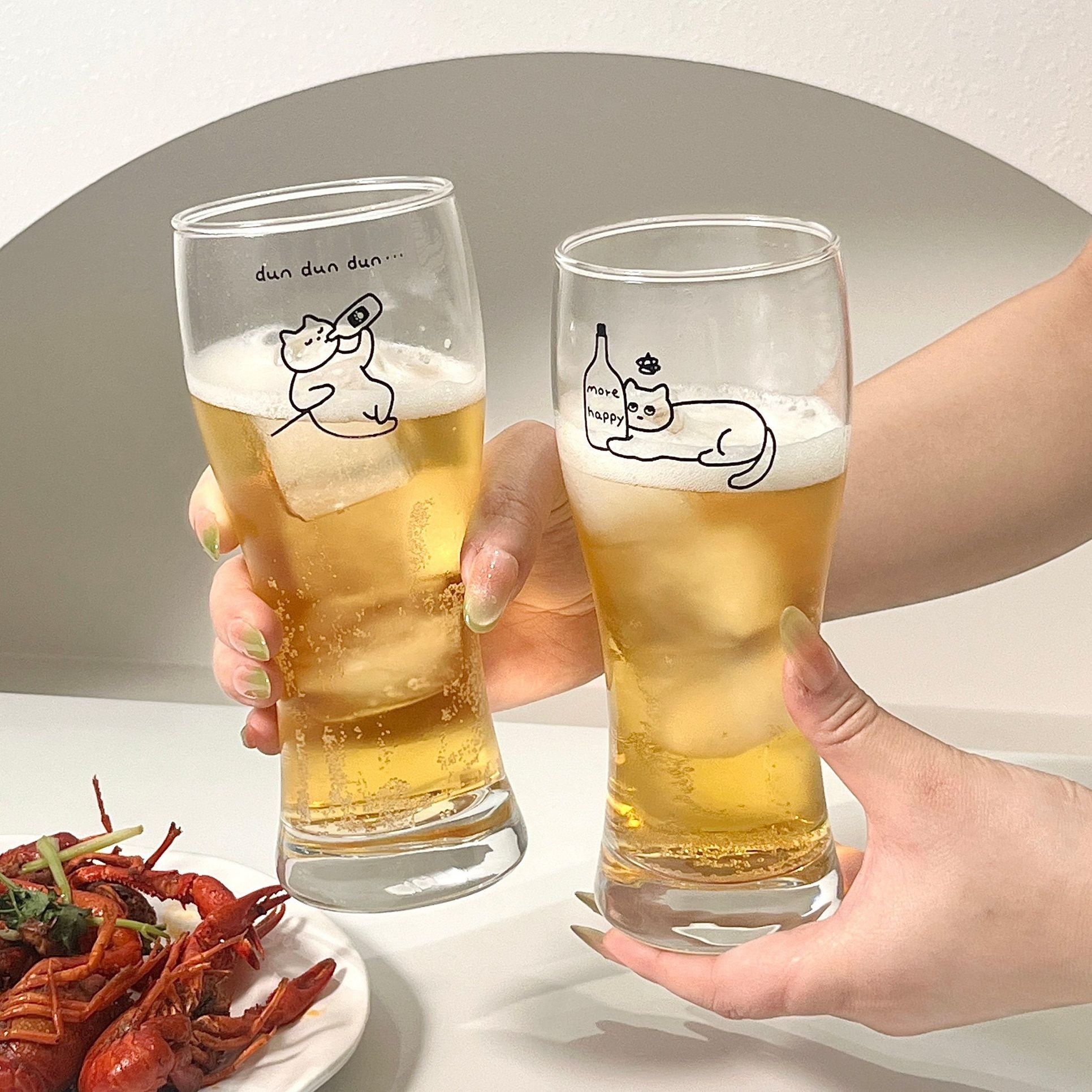 맥주컵 고양이 그림 신혼 맥주잔 유리잔 음료 수제 술잔 컵 - 상세 이미지 2