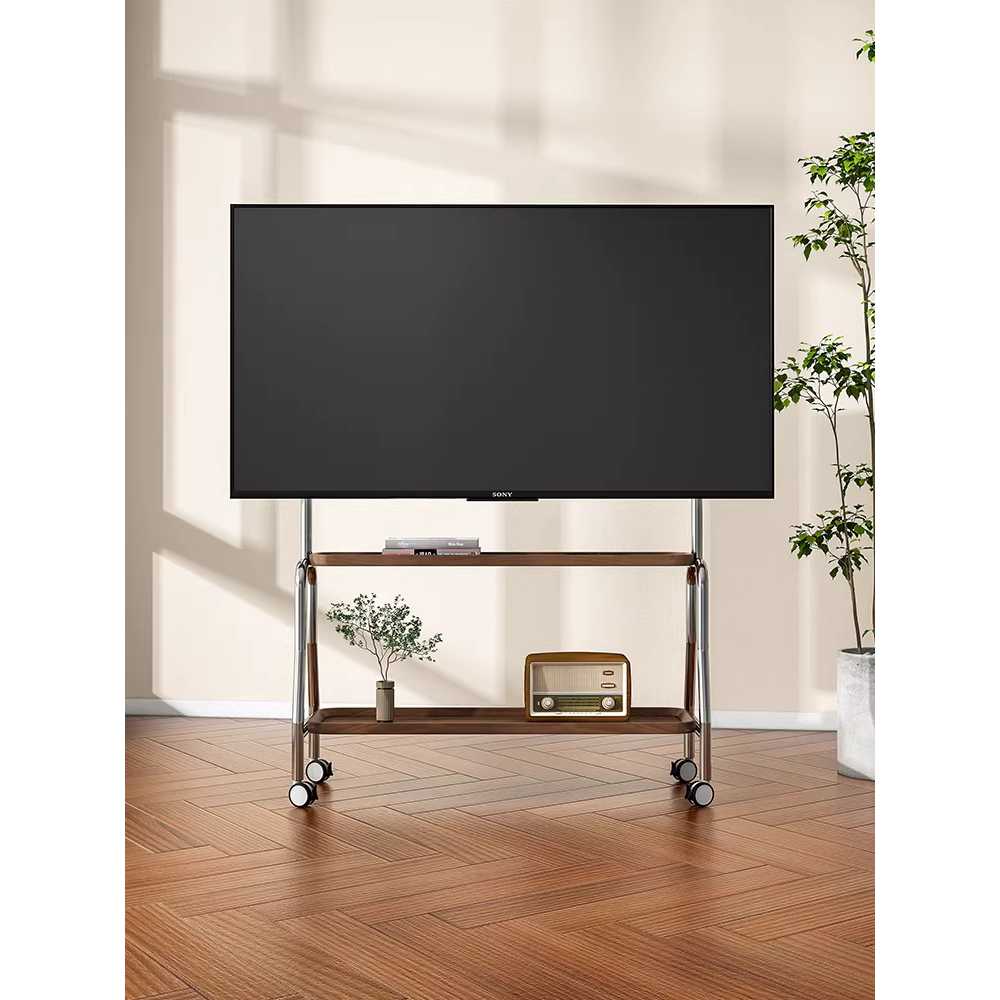 티비 거치대 브라켓 이동식 스테인리스 TV 받침대 랙 단층 스텐+ 월넛 단층 크리스탈 휠 - 상세 이미지 3
