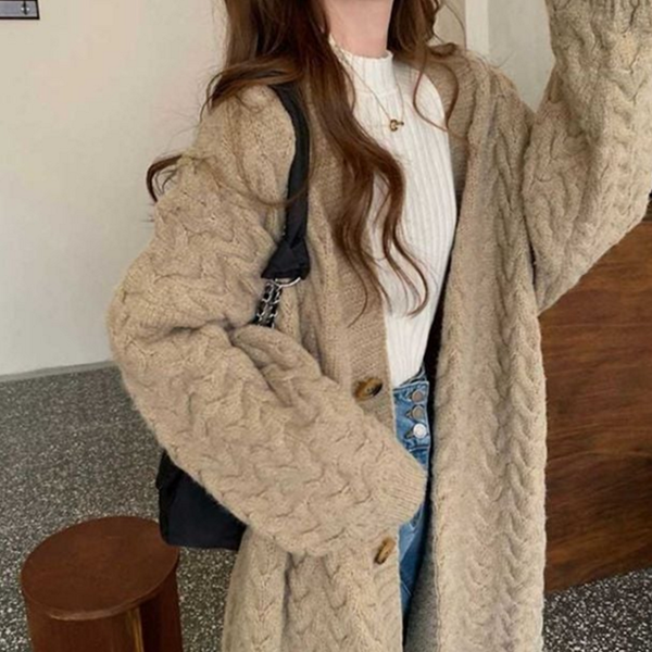 루즈핏 롱 가디건 데일리 여성 롱 가디건 겨울 오픈 - 상품 이미지