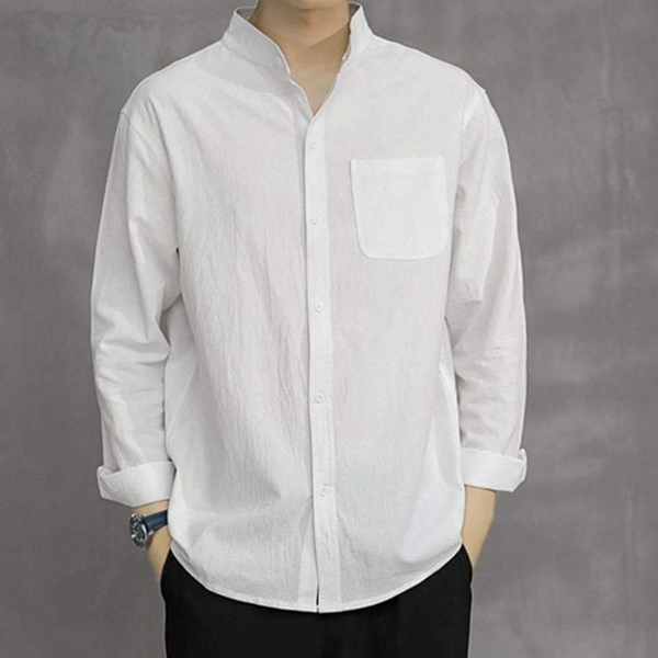 루즈핏 남성 린넨 셔츠 베이직 차이나 셔츠 캐주얼 데일리 여름 - 상품 이미지