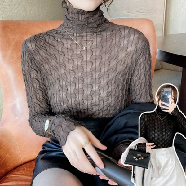 레이스 여성 폴라티 티셔츠 시스루 여성 망사 티셔츠 이너 폴라 - 상품 이미지