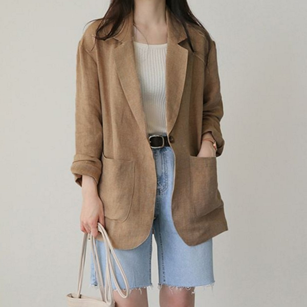 베이직 여성 린넨 자켓 셔츠형 여성 루즈핏 자켓 데일리 간절기 - 상품 이미지
