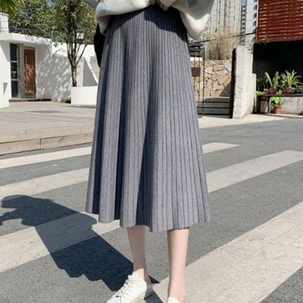 데일리 여성 플리츠 스커트 밴딩 니트 플리츠 스커트 겨울 치마 - 상품 이미지