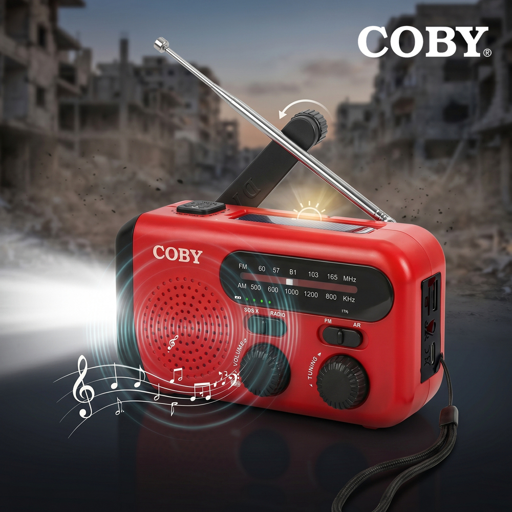 COBY SOS119 크랭크 라디오 재난방송 비상사이렌 스마트폰충전 초경량 재난라디오 - 상품 이미지