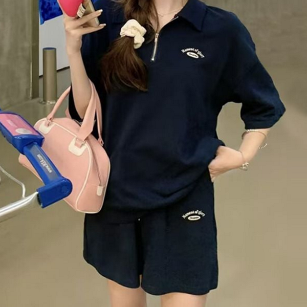 데일리 여성 트레이닝복 하프집업 여성 반팔 반바지 상하 여름 - 상품 이미지