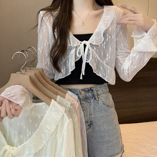 시스루 여름 가디건 볼레로 여성 레이스 가디건 크롭 - 상품 이미지