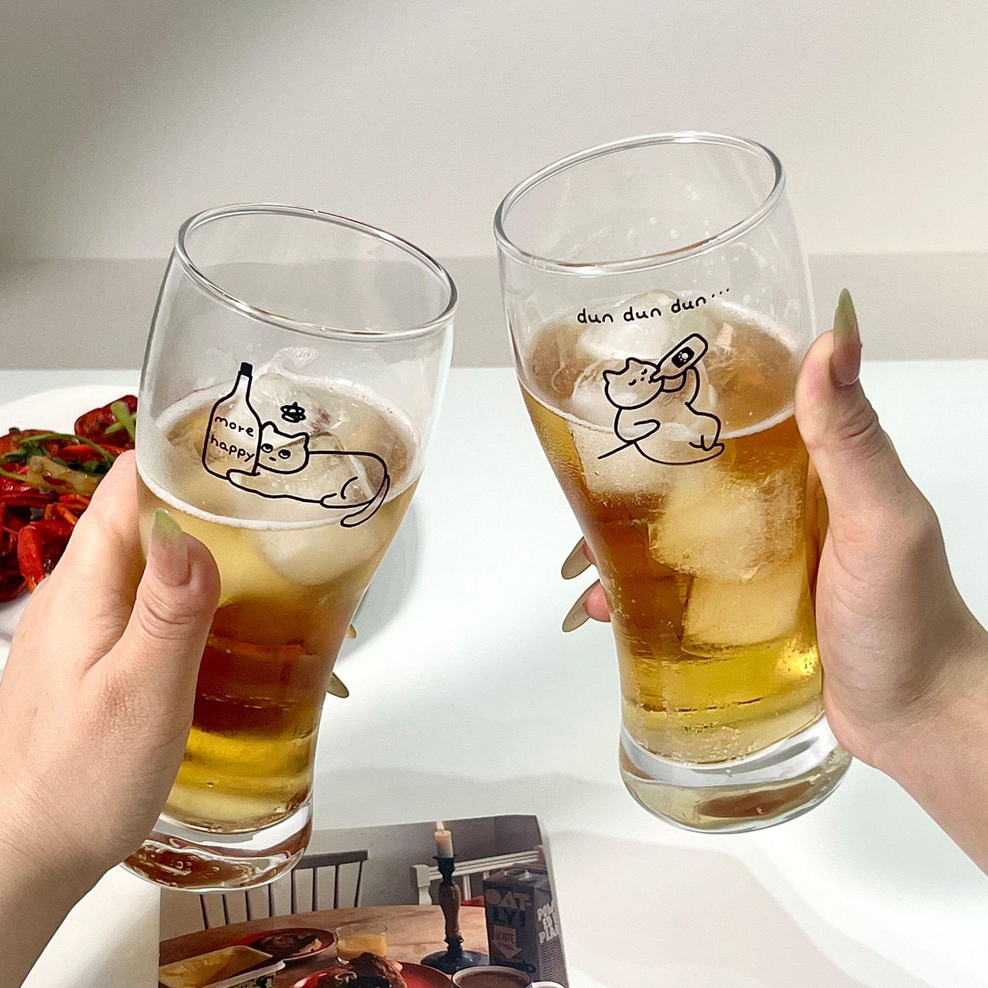 맥주컵 고양이 그림 신혼 맥주잔 유리잔 음료 수제 술잔 컵 - 상세 이미지 5