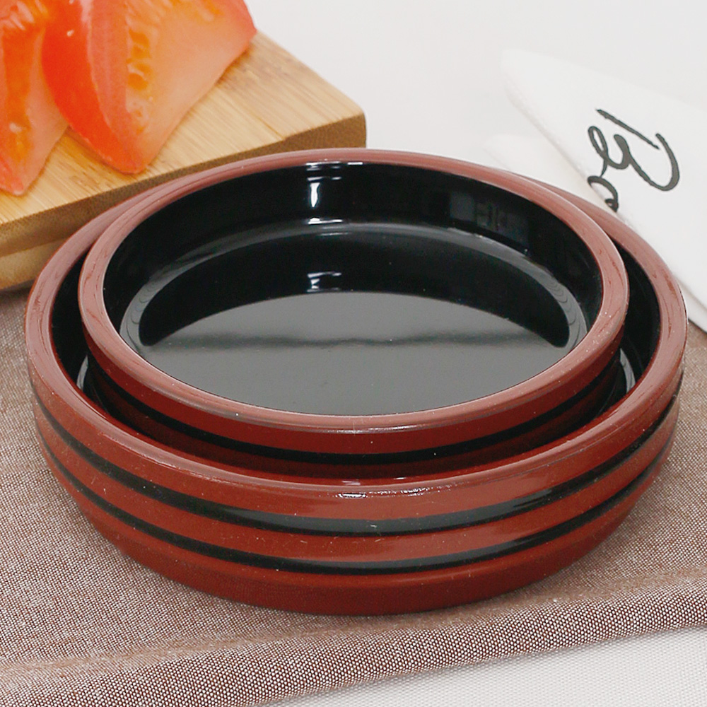 서경 칠기 멜라민 그릇 일식 단무지 반찬 소바 모밀 접시 9.4cm, 라인레드 - 상세 이미지 4