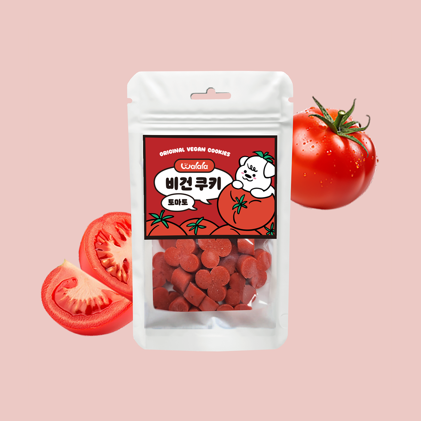 왈랄라 강아지 오리지널 저알러지 비건 쿠키 노즈워크 간식 토마토, 40g, 1개 - 상품 이미지