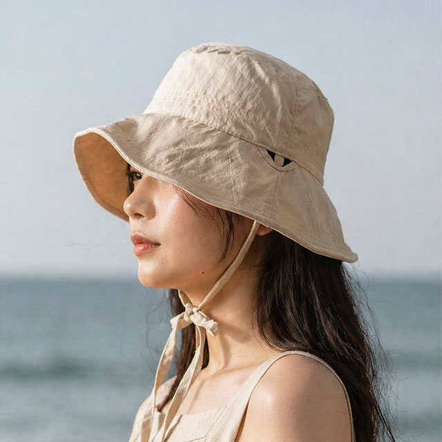챙넓은 모자 여름 버킷햇 벙거지 여성 바스락 끈 대두 빅사이즈 사파리 모자 - 상품 이미지