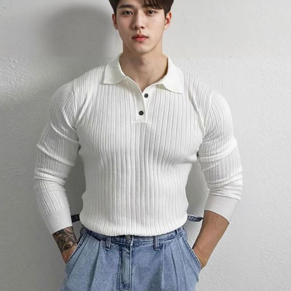 머슬핏 남성 골지 카라 티 슬림핏 골지 카라 티 데일리 - 상품 이미지