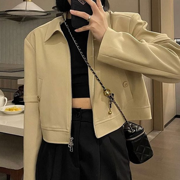 데일리 여성 크롭 자켓 깔끔한 여성 블루종 자켓 카라 가을 - 상품 이미지