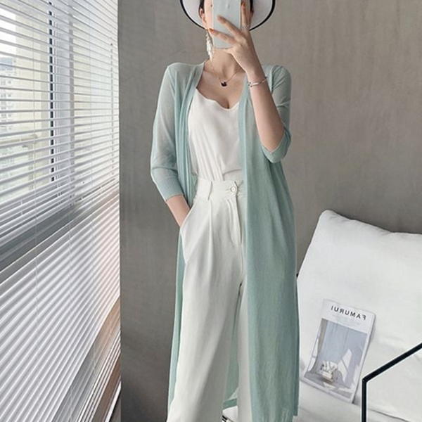 루즈핏 여성 롱 가디건 데일리 여성 시스루 가디건 여름 - 상품 이미지