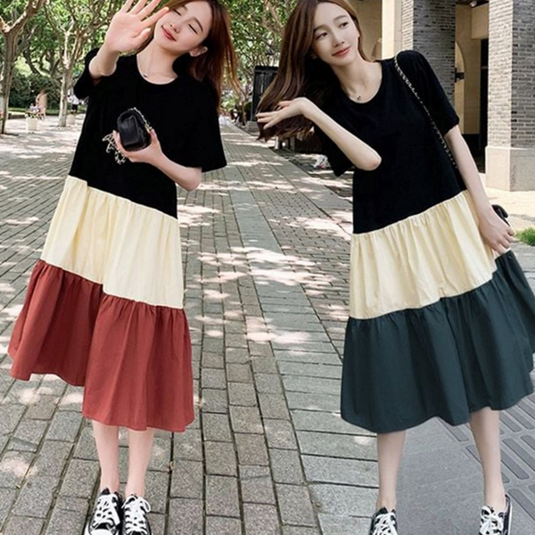 데일리 여성 반팔 원피스 루즈핏 여성 캐주얼 원피스 라운드 여름 - 상품 이미지
