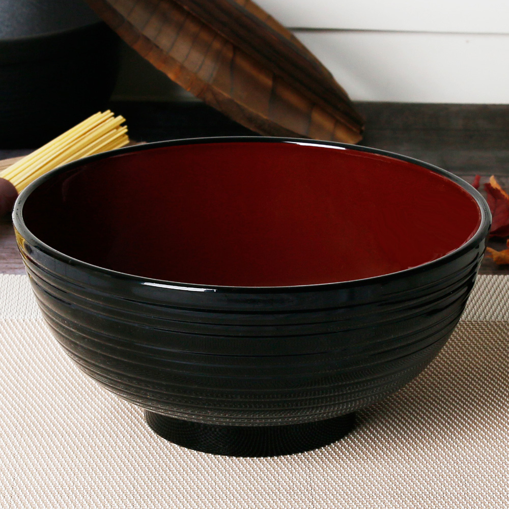 국산 칠기 멜라민 면기 우동 냉모밀 우동기 일본 라멘 덮밥 그릇 18cm, 적줄 - 상세 이미지 2