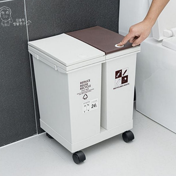 이동식 분리수거함 2칸 가정용 원터치 분리수거함 재활용 휴지통 - 상품 이미지