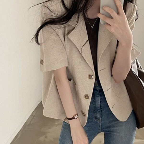 데일리 여성 린넨 자켓 반팔 여성 크롭 자켓 여름 베이직 - 상품 이미지