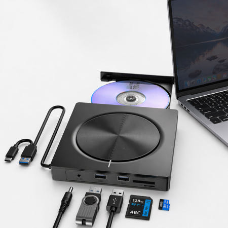 유니콘 5 in 1멀티 외장 CD/DVD RW USB A+C타입 USB허브 카드리더기 CD-500R