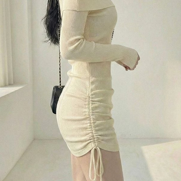 골지 여성 원피스 오프숄더 원피스 데일리 가을 겨울 모임 - 상품 이미지