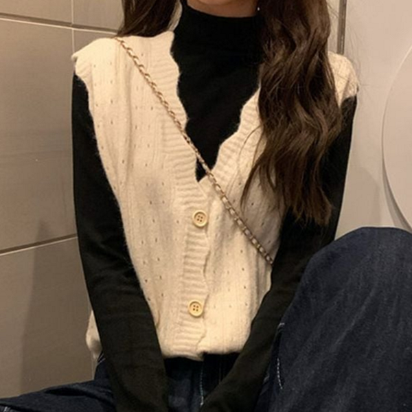브이넥 여성 니트 조끼 레이어드 니트 베스트 데일리 간절기 오버핏 - 상품 이미지