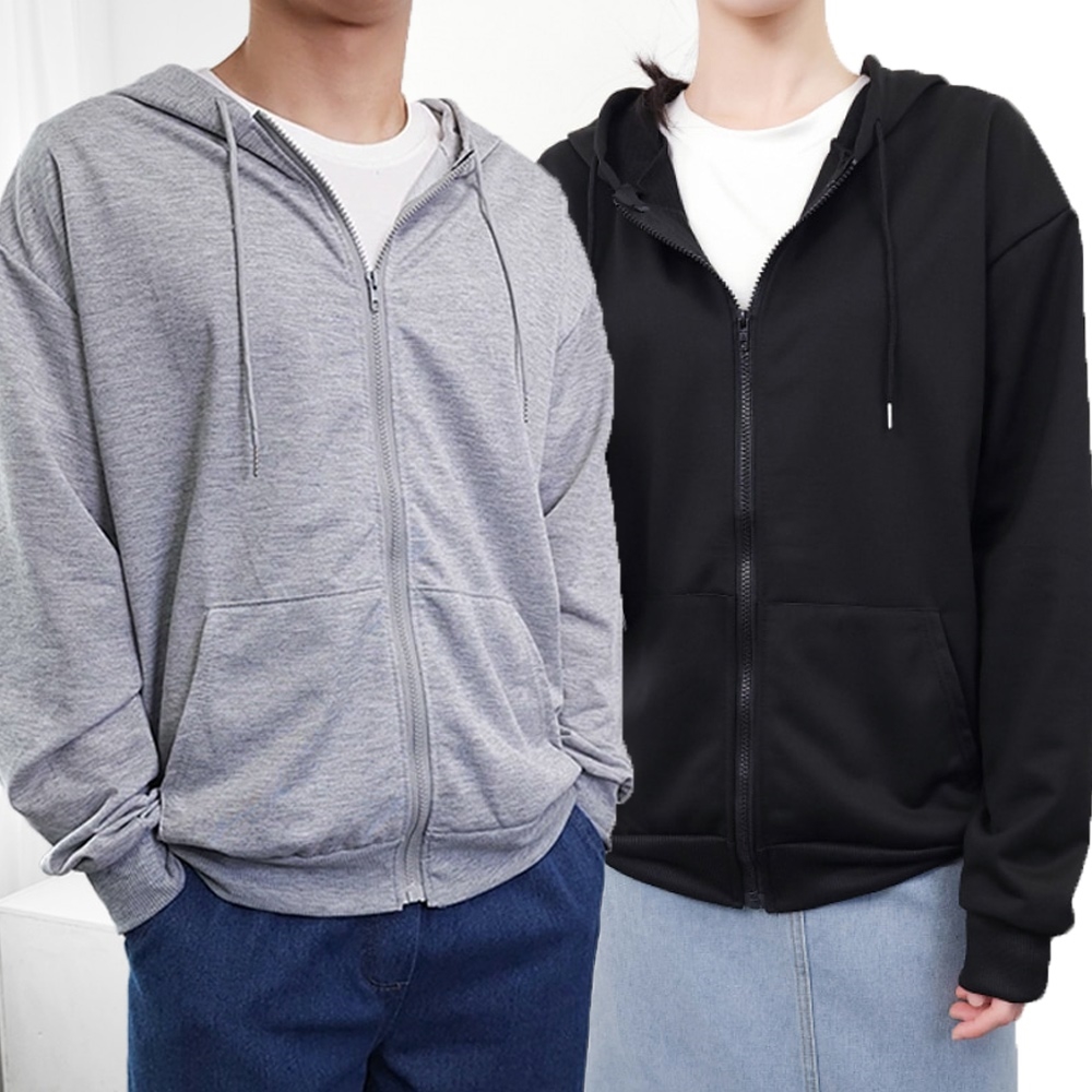 남녀 공용 무지 후드 집업 봄 간절기 얇은 - 상품 이미지