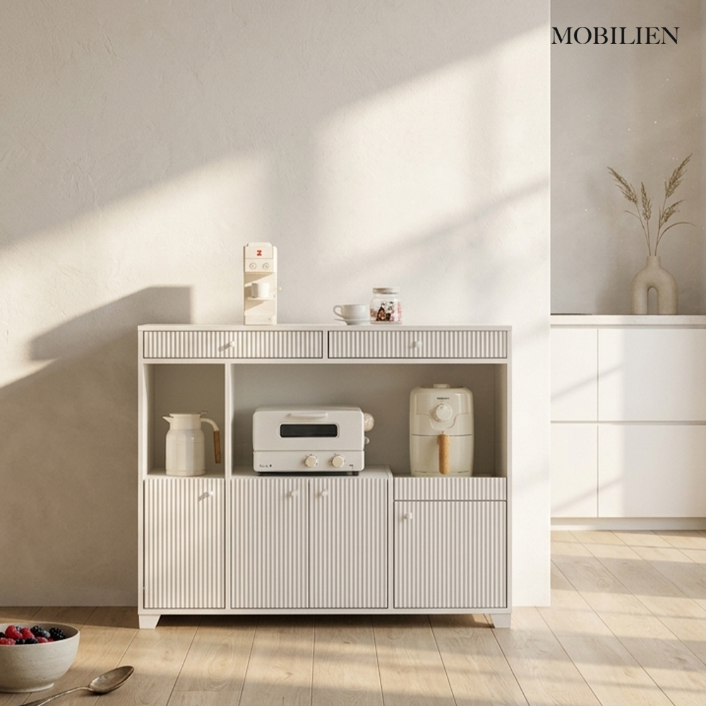 모빌리엔 코코렌지대 멀티 홈바 슬라이드 홈카페 주방수납장 1150x400x940, 3단, 템바화이트 - 상품 이미지