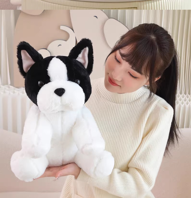 [중고] 중형 보스턴테리어 강아지 인형 쫑긋귀 흑백 배색 인테리어 중형 강아지 봉제인형 - 상세 이미지 3