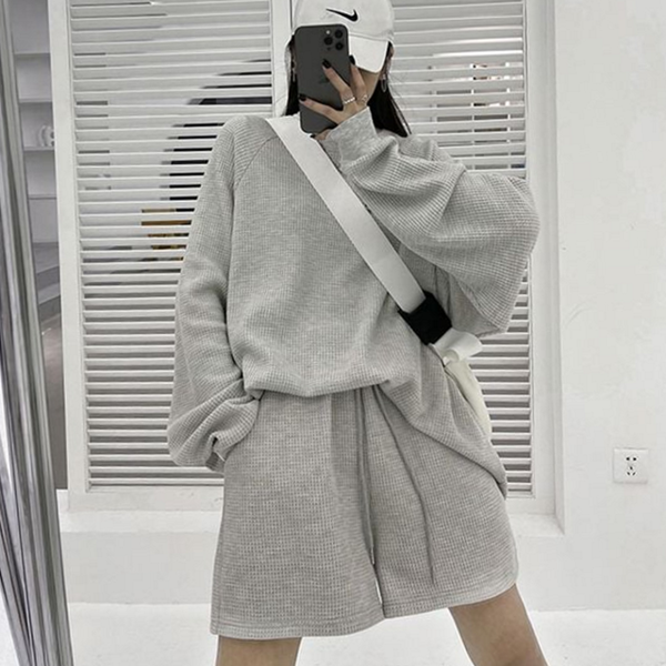 데일리 여성 캐주얼 라운드 여성 와플 상하 상의 - 상품 이미지