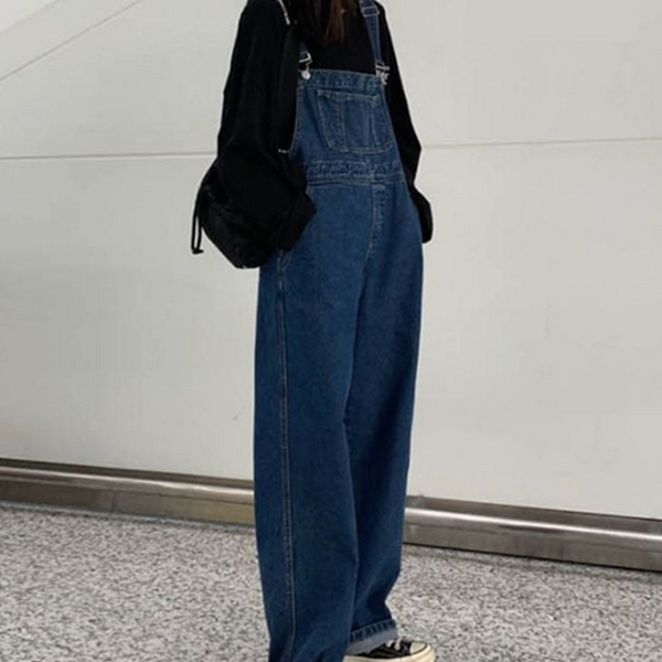 와이드 멜빵 바지 데님 여성 멜빵 바지 오버롤 점프 - 상품 이미지