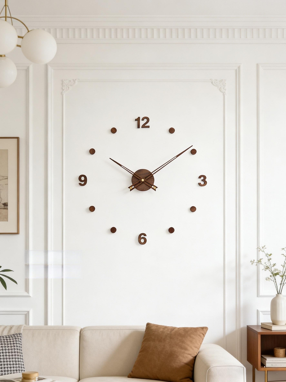 바르셀로나 벽시계 모던 무소음 인테리어 거실 카페 검은 호두나무 숫자 지름 50cm - 상품 이미지