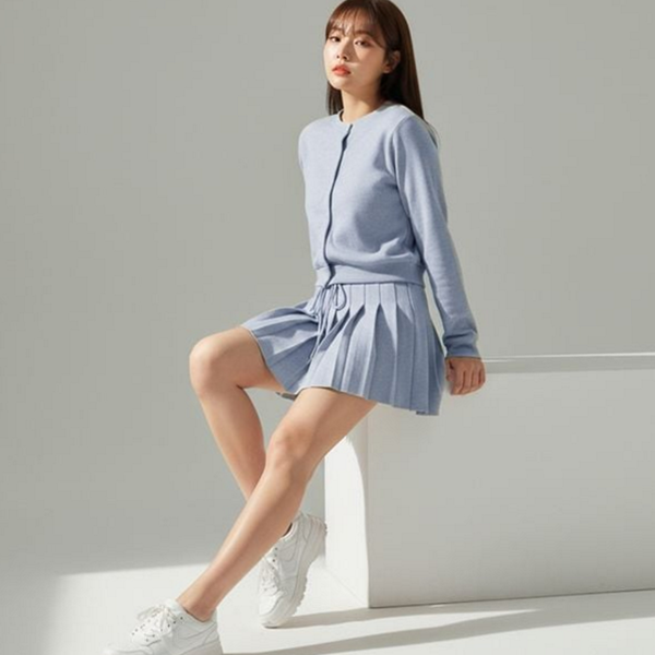 데일리 여성 가디건 치마 플리츠 가디건 플리츠 스커트 코디 - 상품 이미지