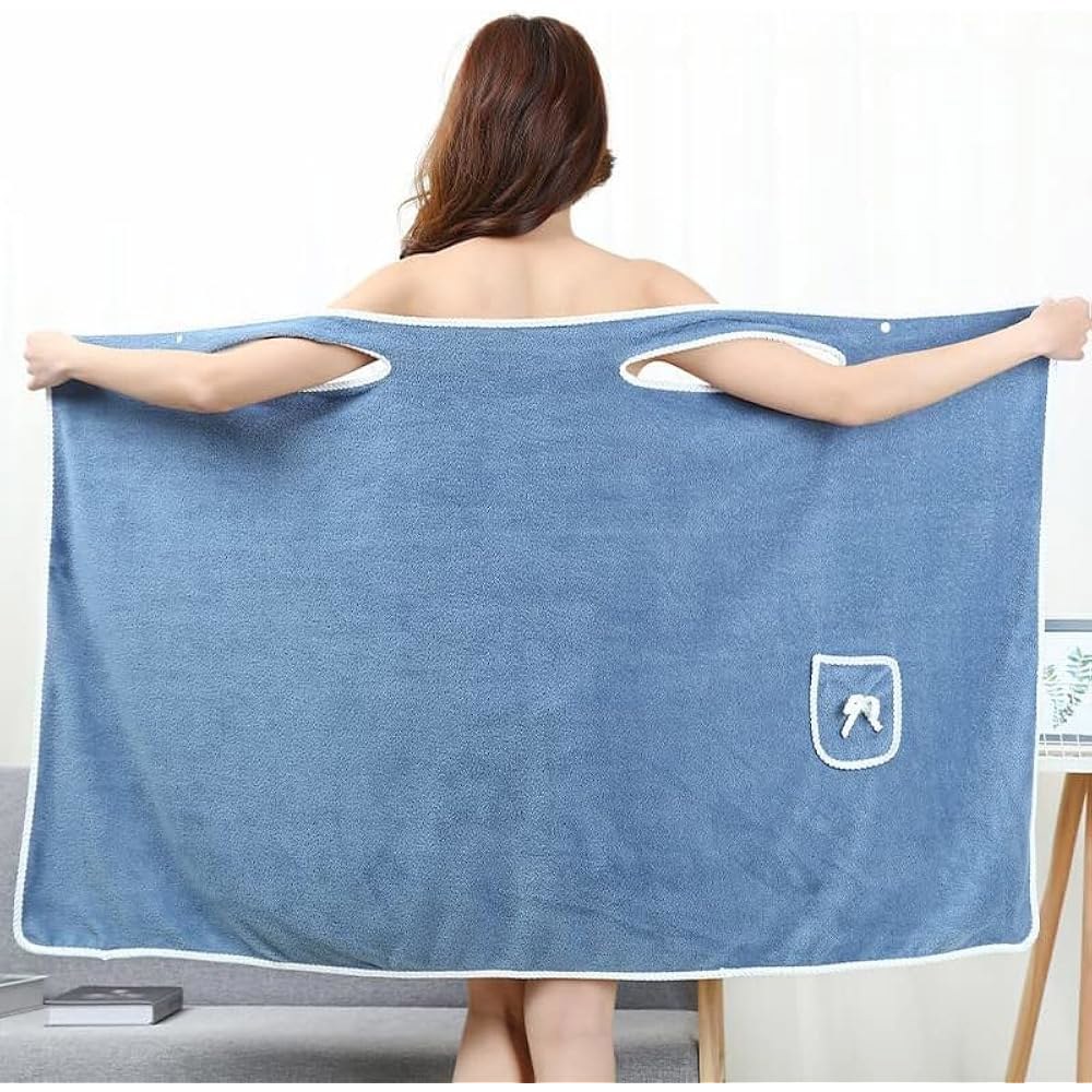 샤워 후 여성용 웨어러블 타월 로브, 스카이 블루, 퀵 드라이, 목욕 및 헬스장용 극세사 타월, 31x53 인치 - 상세 이미지 2