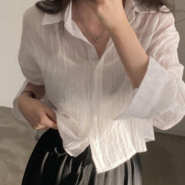 루즈핏 여성 거즈 셔츠 시스루 여성 크롭 셔츠 여름 남방 - 상품 이미지