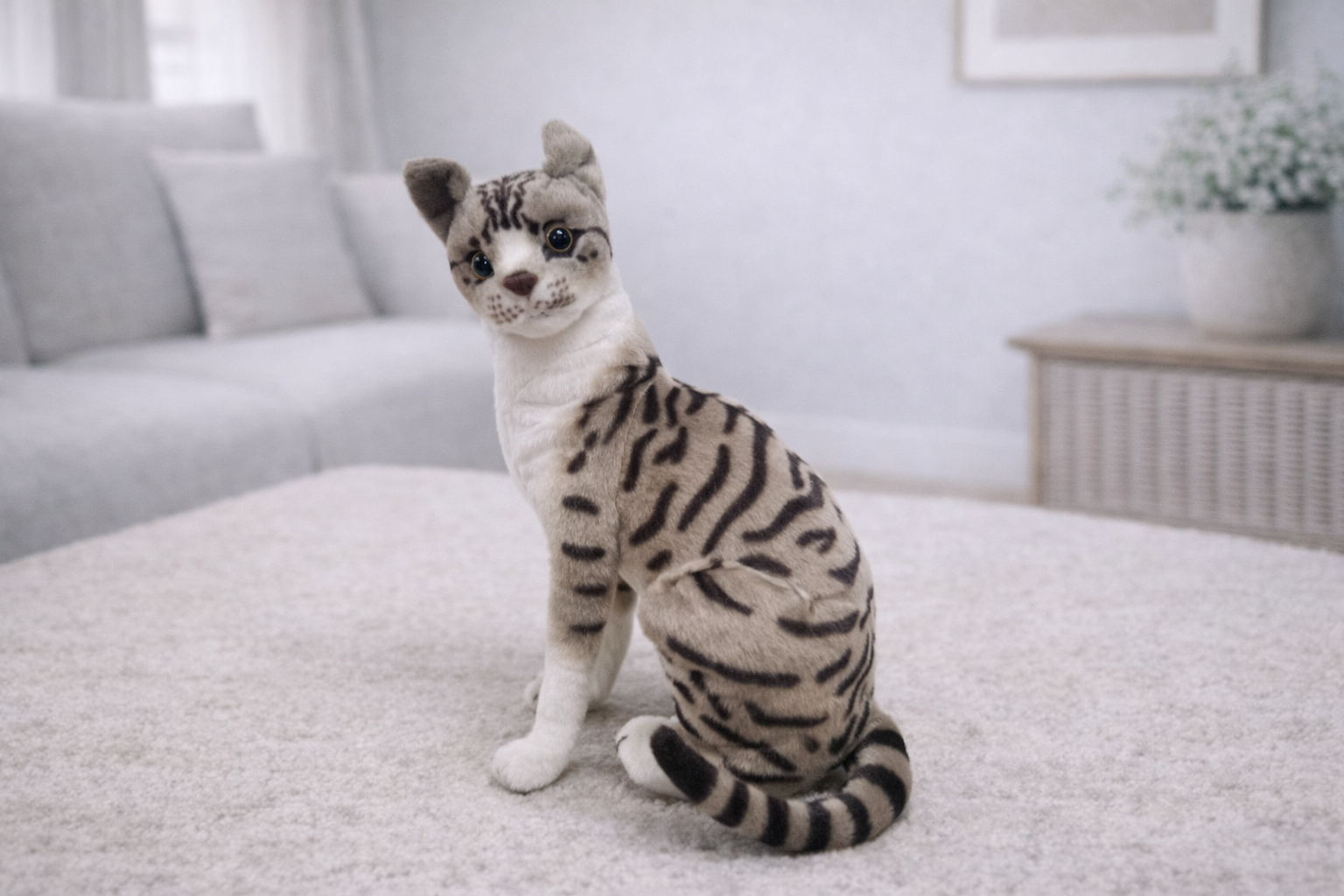[중고 ]리얼 고양이 인형 줄무늬 캣 봉제인형 반려동물 인테리어 소품 - 상세 이미지 3