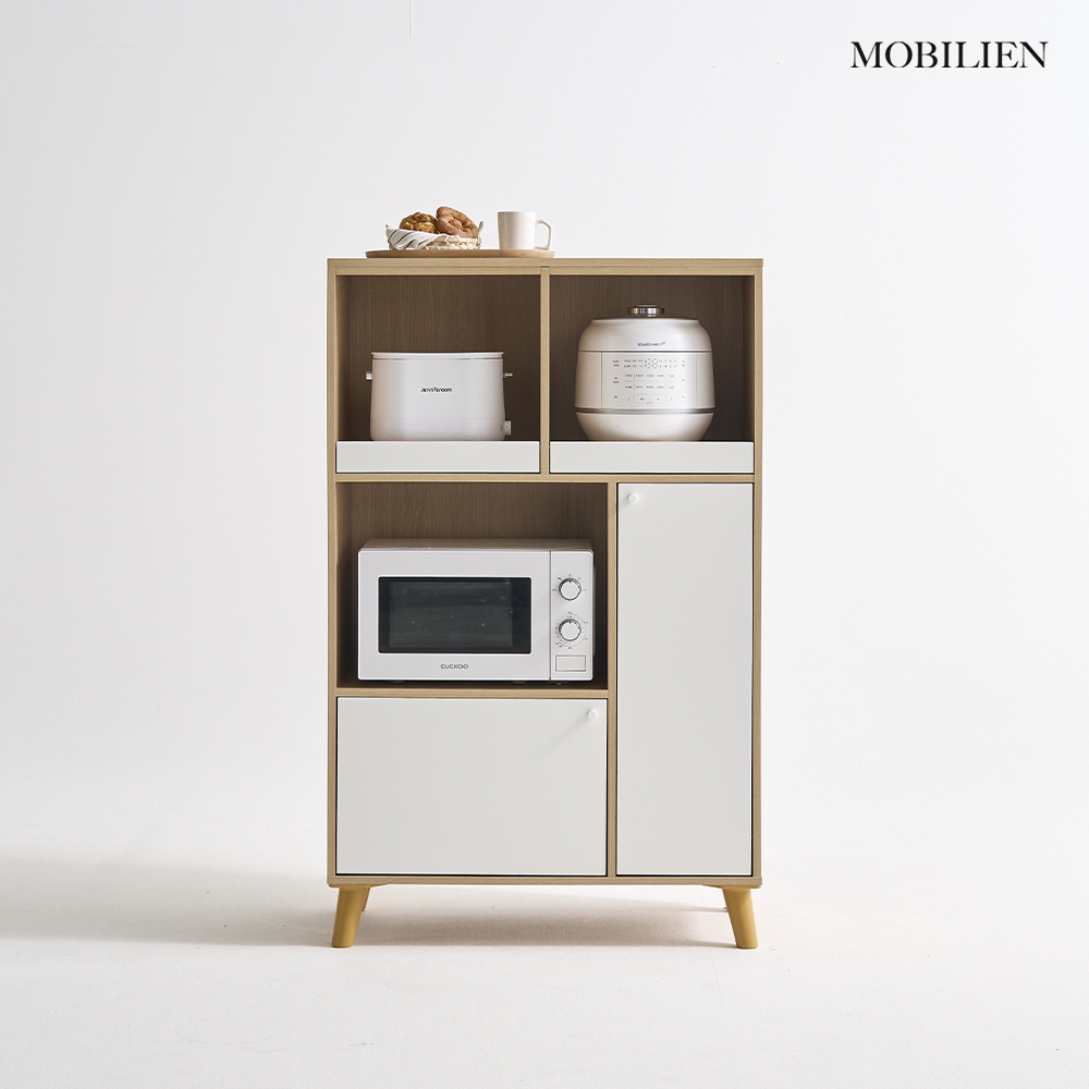 모빌리엔 코코렌지대 멀티 홈바 슬라이드 홈카페 주방수납장 800x400x1270, 3단, 코코내츄럴 - 상품 이미지