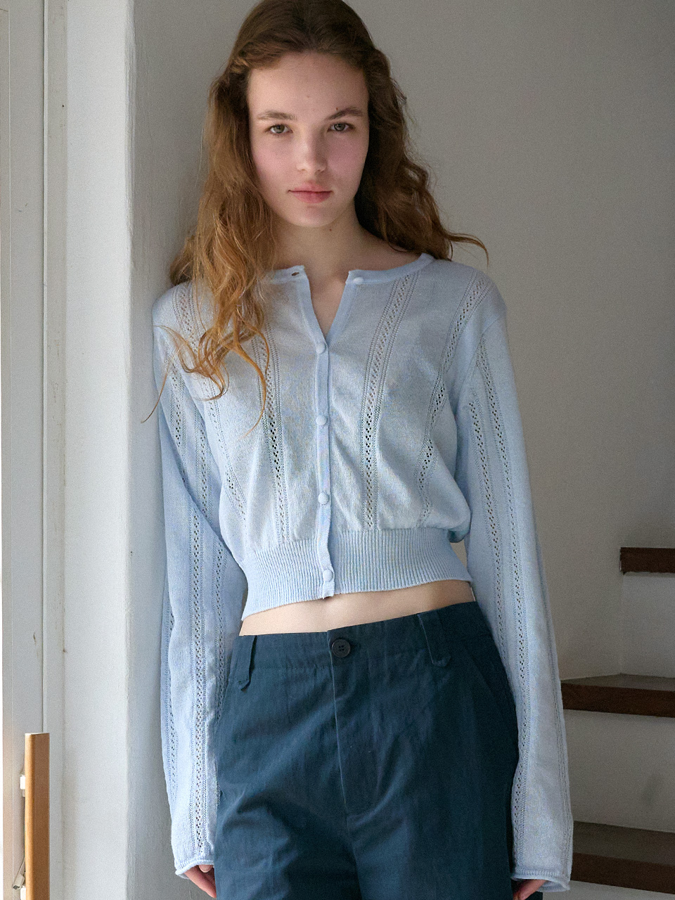 [엘씨브이] POINTELLE KNIT CARDIGAN_SKYBLUE - 상품 이미지