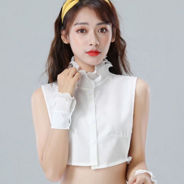 프릴 여성 레이스 카라 블라우스 여성 플리츠 카라 셔츠 코디 - 상품 이미지