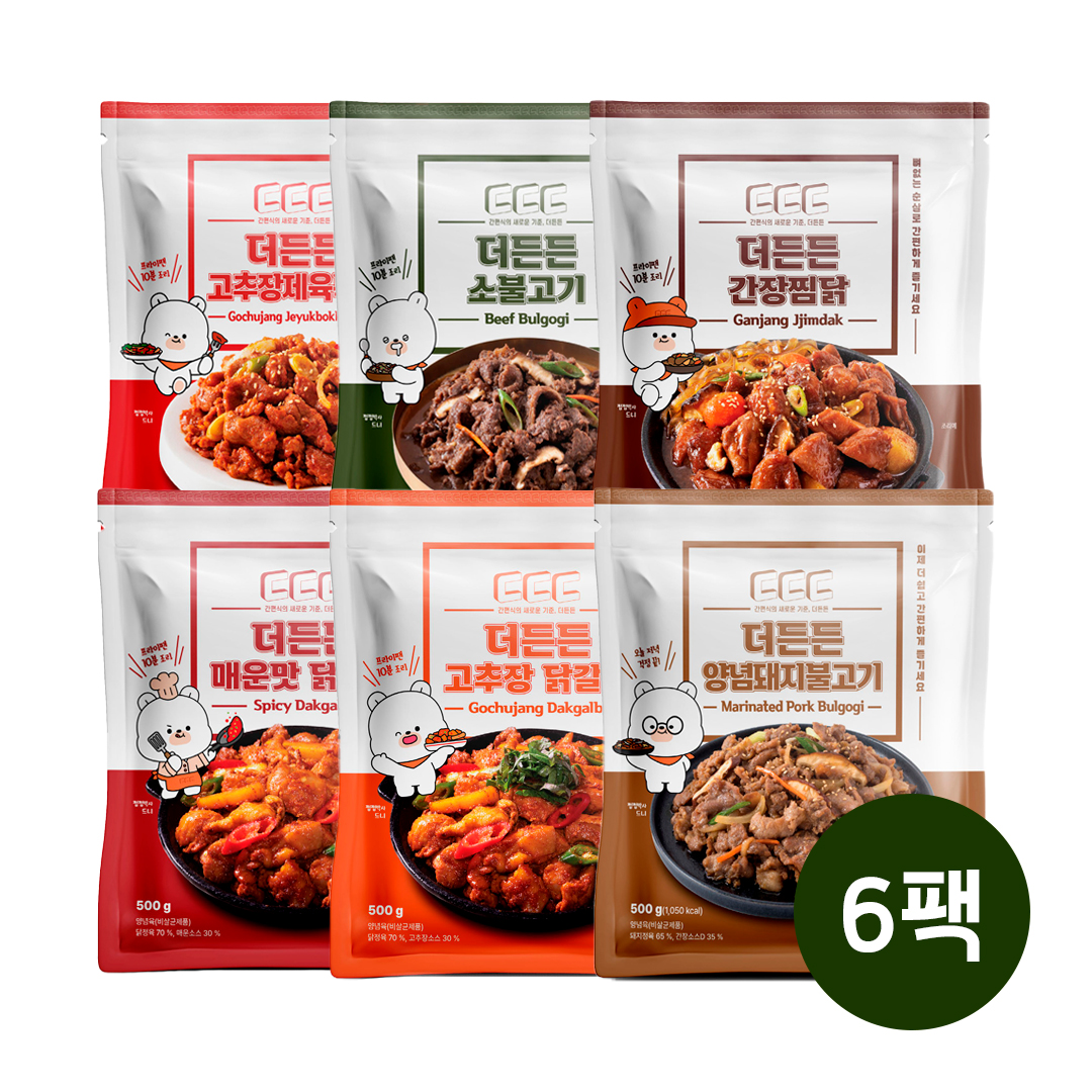 더든든 3+3 6팩 춘천식 순살 고추장/매운 닭갈비 소불고기 제육볶음 외 2종 3kg - 상품 이미지