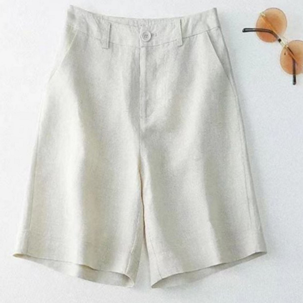 밴딩 여성 린넨 반바지 캐주얼 여름 반바지 하프 여자마 - 상품 이미지