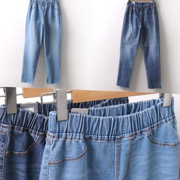 일자 여성 데님 팬츠 밴딩 여성 워싱 팬츠 스판 - 상품 이미지